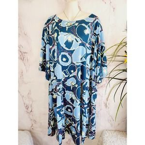 Poppyseed Maternity 3/4 Sleeve Adjustable Waist Floral cinch Dress Floral Blues